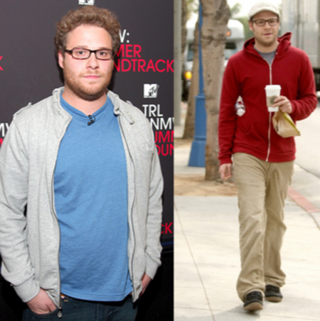 Seth Rogen before weight loss (left) and after weight loss. (right)